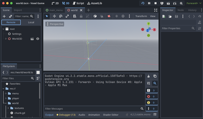 Voxel Game in the editor shows an empty scene.